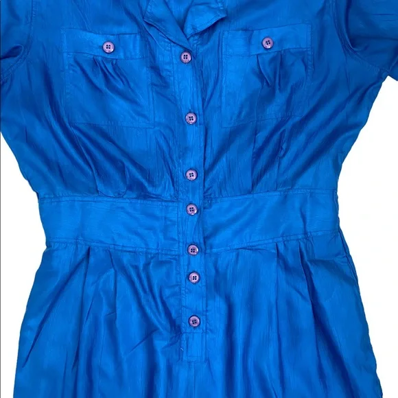 Vintage Ashleigh Morgan Sport Blue Short Sleeve Straight Leg Jumpsuit Size L - Picture 3 of 11